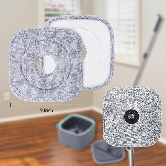 HSAPOW-® 6-Pack 9 inch Extra Thick Microfiber Pad Refill for SPIN-800 TrueClean Mop & Bucket Square, Compatible with M16 and Most Square Spin Mop and Bucket, Machine Washable up to 100x