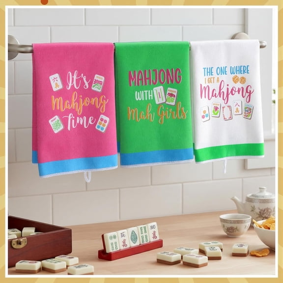 HSAPOW-6 Pcs Mahjong Gifts Dish Towels - Mahjong Decorative Kitchen Towels, Hostess Gifts Tea Towel for Kitchen Decor Cocktail Mah-Jong Lovers Bathroom Home, 16 x 24 Inches