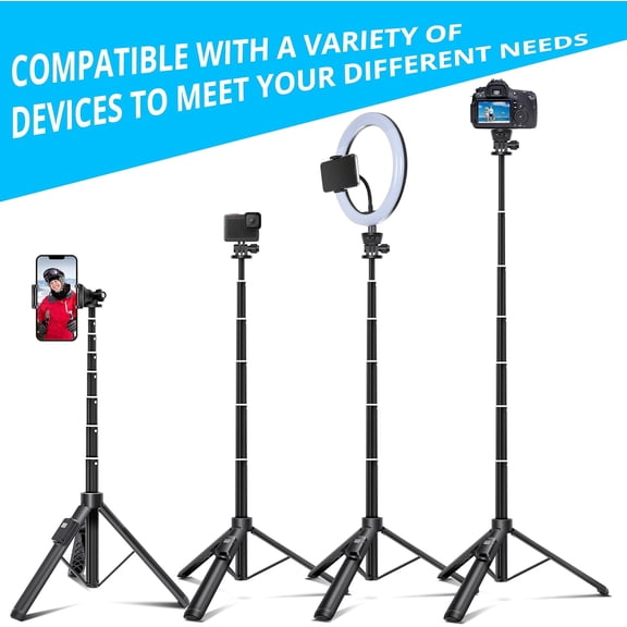 HSAPOW-62 inches Extendable Selfie Stick Tripod with Wireless Remote & Phone Holder, Portable Aluminum Alloy 3 in 1 Stand for Group Photos, Vlogging & Travel Compatible with All Smartphones