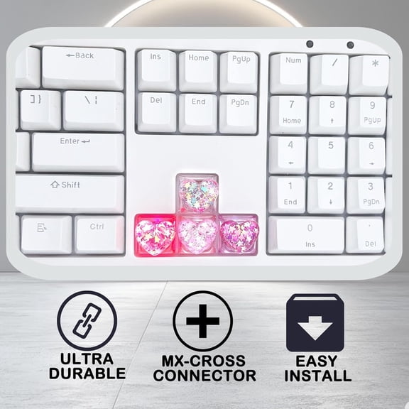 HSAPOW-6PCS Bling Heart Custom Keycaps - Cute Artisan Keycap Replacement Key for Cherry MX Mechanical KeyboardsOEM Decoration Profile for Computer Gaming KeyboardsArtisan ESC OEM Key Cap