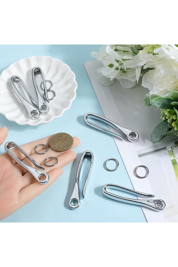 -6Pcs Keychain Fish Hook Key U Hook Antique Silver Metal Alloy Retro Snap Carp Key Chains Heavy Duty Belt Key Loop Clip Fishing Hooks with Open Jump Rings for Keys Wallet Chain Accessories