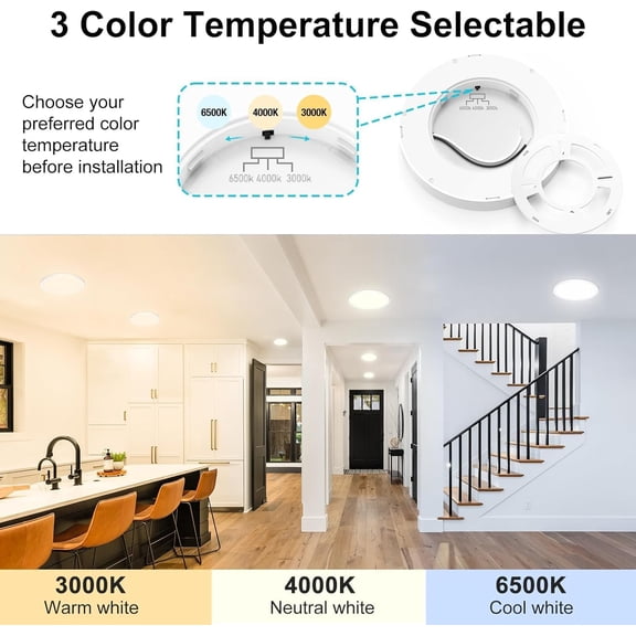 HSAPOW-7 Inch White Flush Mount Ceiling Light, 15W 1500Lm Ceiling Light Fixture,3000K/4000K/6500K Color Selectable,Ultra-Thin Round Ceiling Lighting Fixture for Bedroom Kitchen Pantry Basement