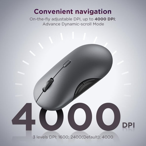 HSAPOW-700 Multi-Device Wireless Mouse, Bluetooth or 2.4 GHz USB-A Connection, Connect up to 3 Devices, 36 Month Battery Life, Luna Grey