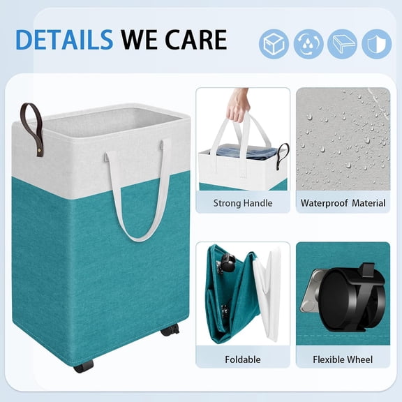 HSAPOW-75L Rolling Laundry Basket with Wheels, Collapsible & Waterproof Laundry Hamper, Mobile Clothes Hamper, Storage Laundry Bins with Handles for Laundry Room, Bedroom, Bathroom & Dorm, Green
