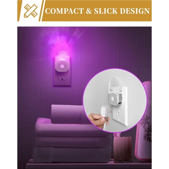 HSAPOW-8-Color RGB LED Night Lights Plug Into Wall [2 Pack], Color Changing RGB LED Night Light with Dusk to Dawn Sensor for Bathroom Decor, Chrome Cover