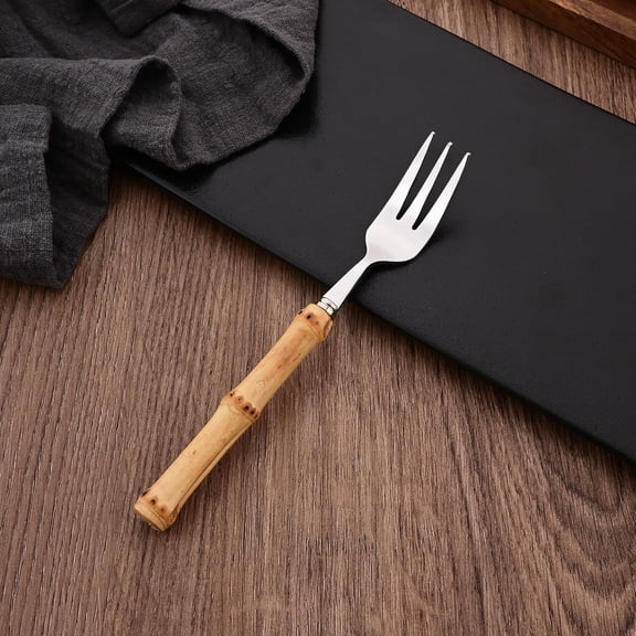 HSAPOW-8 PCS Small Fork, 6.3 Inches Stainless Steel Dessert Forks with Bamboo Handle, Kitchen Flatware Cutlery Set, Use for Tasting Cakes Fruits and Appetizer, Mirror Polished
