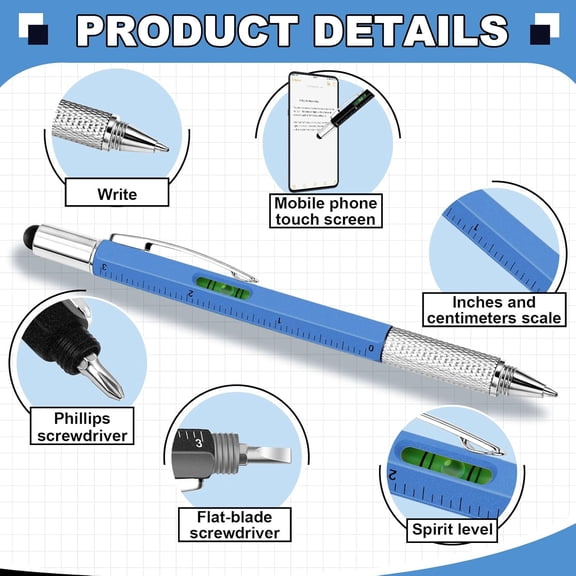 HSAPOW-8 Pcs 6 in 1 Multitool Pen with Screwdriver, Ruler, Level, Stylus, and Refills, Gift for Men Dad Husband, Birthday Gift, Tools Gadgets(Black, Gray, White, Blue)