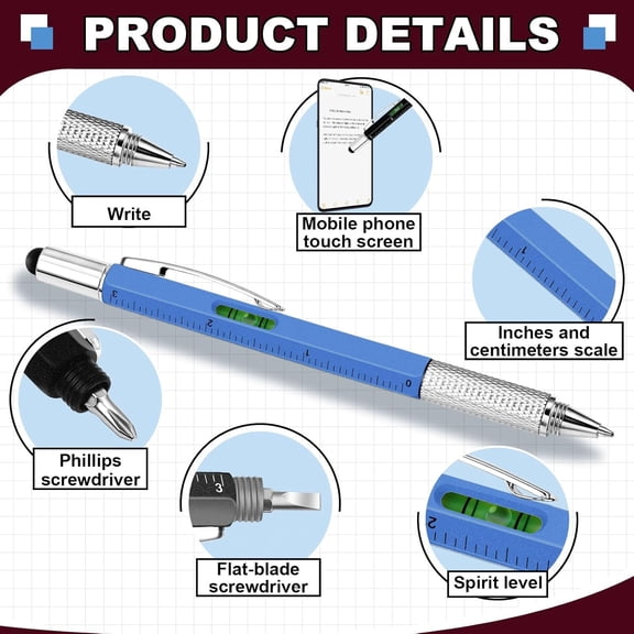 HSAPOW-8 Pcs 6 in 1 Multitool Pen with Screwdriver, Ruler, Level, Stylus, and Refills, Gift for Men Dad Husband, Birthday Gift, Tools Gadgets(Seven Colors)