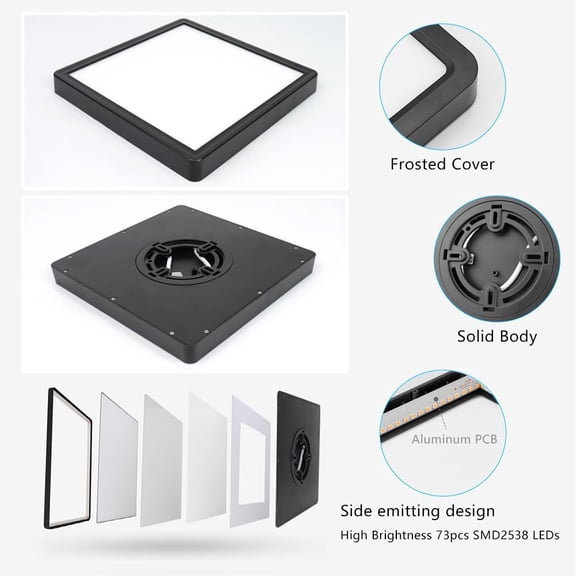 HSAPOW-9Inch 18W Square LED Ceiling Light Fixtures Flush Mount, 3000K Warm White LED Ceiling Lamp, Surface Mount Modern Ceiling Lights, Slim Flat Panel Lighting for Bedroom, Kitchen, Bathroom Etc.Bla