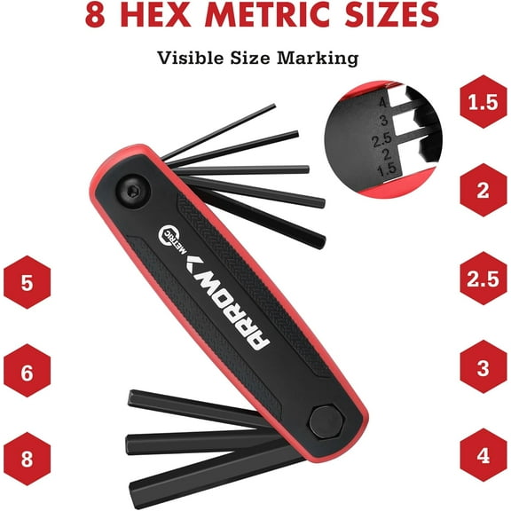 HSAPOW-ARROW 17PCS Folding Allen Wrenches Sets, SAE and Metric Hex Key Set, Cr-V Steel with Chamfered Edges, 2-Pack Portable Multitool Allen Key Kit for Bicycle, Furniture and Electrical Repair