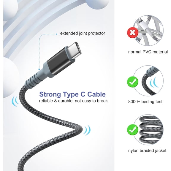 HSAPOW-Adaptive Fast Charging Wall Charger with USB C Cable 10ft, USB Fast Charger Type C Charger Compatible for Galaxy S25 S24 S23 Ultra A15 A13 A03s A53 S22 S21 S20 S10 S9 Android Phone-2Pack,Blac