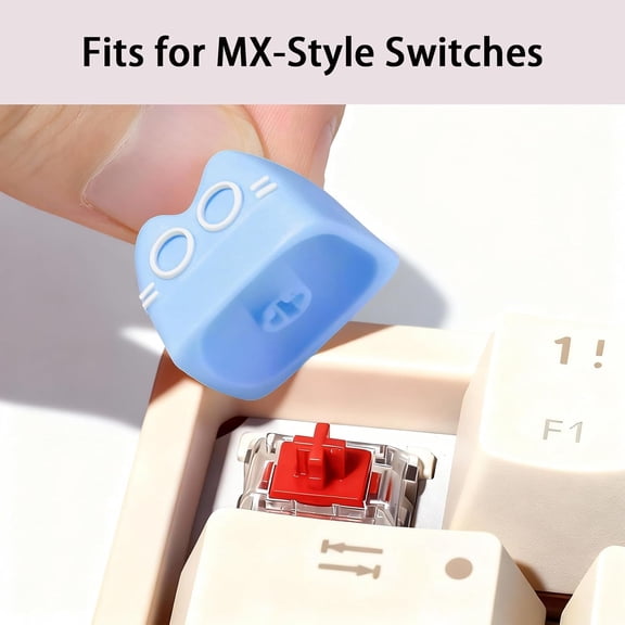 HSAPOW-Artisan Keycaps, Cute Cat Custom Key Caps for MX Mechanical Keyboard, Resin Handmade 1U Replacement for Esc Arrow Keys (Blue cat)