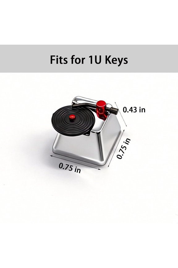 -Artisan Keycaps, Vinyl Record Player Custom Cover Caps for MX Mechanical Keyboard, Movable Turntable Tonearm Records Resin Handmade 1U Replacement for Esc Del Arrow Key (Silver and Black)