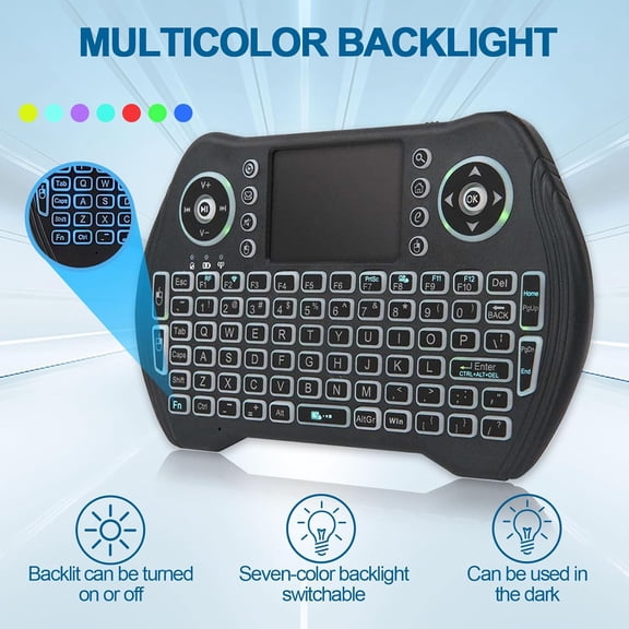 HSAPOW-Backlit Mini Wireless Keyboard Touchpad Mouse Combo with Rechargable Li-ion Battery Multi-Media Keys, Handheld Keyboard for Android TV Box, Smart TV, X-Box, PC, Android Windows Linux MacOS
