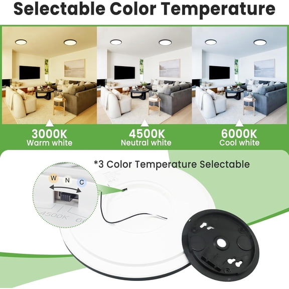 HSAPOW-Black Ceiling Light 9 Inch,24W 2400lm Bright LED Flush Mount Light Fixture 3000K/4500K/6000K Adjustable,Thin Flat Ceiling Lamp for Bathroom Closet Pantry Hallway