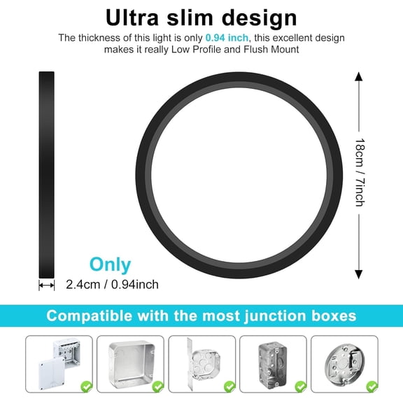 HSAPOW-Black Flush Mount Ceiling Light, 15W 1500Lm Thin Flat LED Lighting Fixture for Ceiling, 3000K-4000K-6500K & 7 Inch Modern Recessed Ceiling Lamp for Closet Kitchen Laundry Hallway