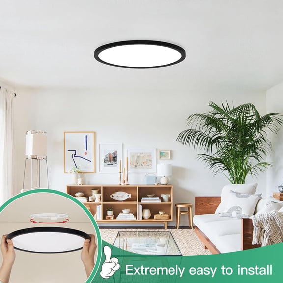 HSAPOW-Black LED Flush Mount Ceiling Light, 24W 3200LM 5CCT Dimmable LED Ceiling Light Fixture, 2700K/3000K/4000K/5000K/6500K, 12 Inch Ultra Thin Ceiling Lamp for Bedroom, Dining Room, 1 Pack