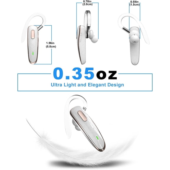 HSAPOW-Bluetooth Headset V5.1, Wireless Hands-Free Earpiece with Noise Cancellation, Built-in Microphone for iPhone Android Business Calls - White
