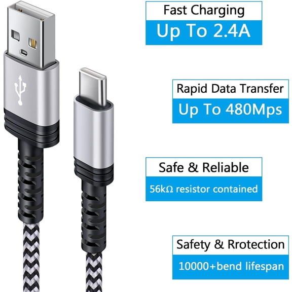 HSAPOW-C Charger Cable Fast Charging Phone Android Power Cord 4 Compatible for Samsung Galaxy S24+ S23 Ultra S22 Plus Note 21/20 Ultra, S21+/S20 Plus/S21 S20 FE/S10 Plus/S9 A11/A21/A51/A71 Google 5 4