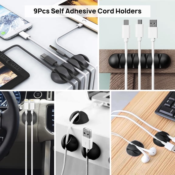 HSAPOW-Cable Management Kit - 4 Cable Sleeve, 57 Self Adhesive Cable Clips, 12 Hanging Strips, 12 Cable Organizer Straps and 100 Fastening Cable Ties for TV Computer Under Desk (Black and White)
