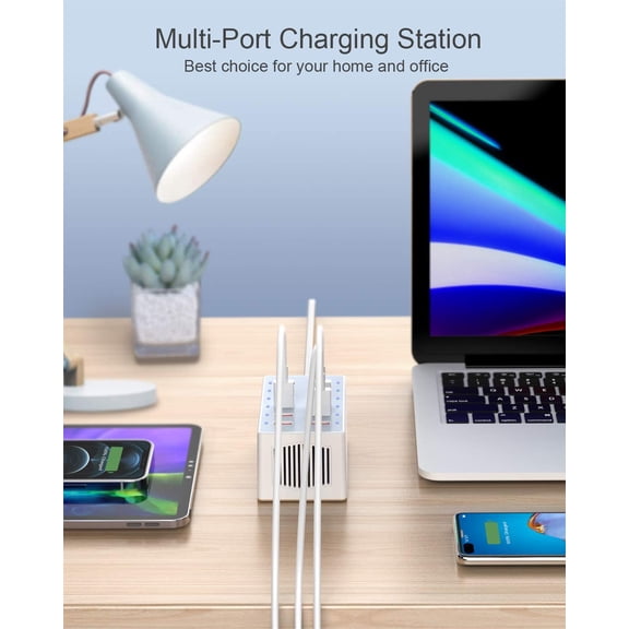 HSAPOW-Cell Phone Wall Charger USB Charging Station for Multi 12 Ports Power Strip Charging Hub Smart Plug Charge Block Desk Device Dock for iPhone 15/14/13/iPad iPod Galaxy Watches Android Phones