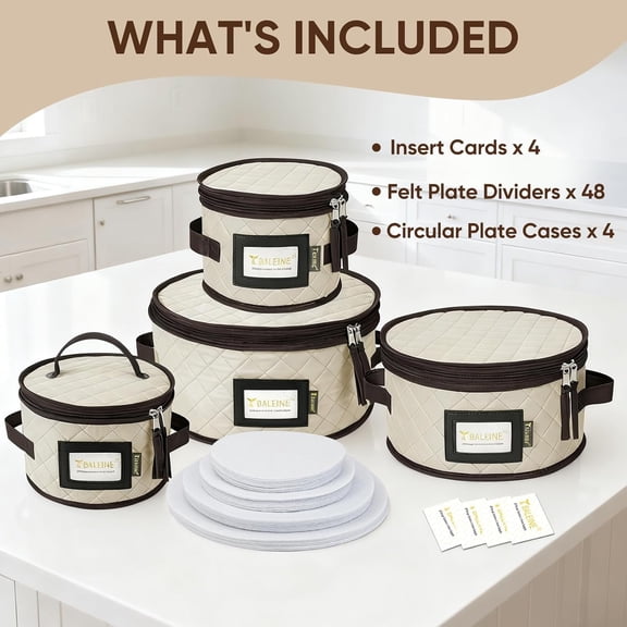 HSAPOW-China Storage Containers, Sturdy Quilted Wine Glass Storage, Plate Organizer with Carry Handles, Moving Boxes for Dishes, Cups, Mugs and Stemware (Plate Set, Soft Shell Cream)