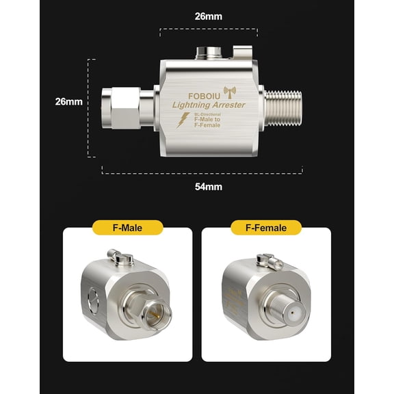 HSAPOW-Coaxial Lightning Arrestor, 75 F-Male to F-Female Coax Cable Surge Protector 03 GHz, Lightning Arrester for TV/CATV/OTA F-Type Coax, Inline Install, DC Pass-Through