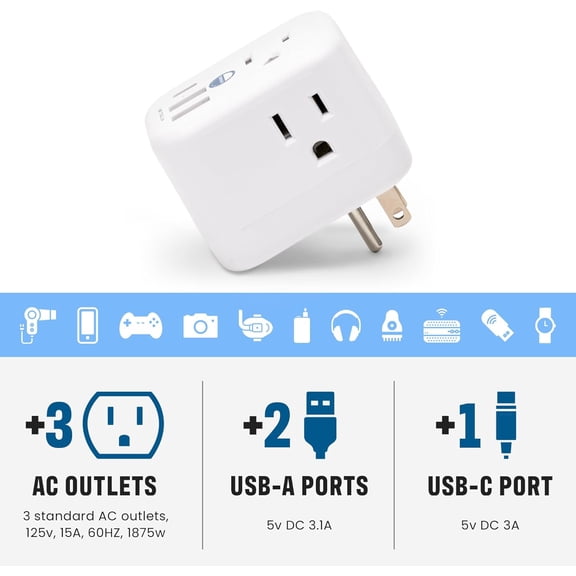 HSAPOW-Cruise Approved Power Strip Foldable, Non Surge Protector Travel Power Strip, Multi Plug, 6 Outlets, 2 USB-A, 1 USB-C, & 3 AC Outlet for Carnival, Celebrity, Princess, & Major Lines in 2026 &
