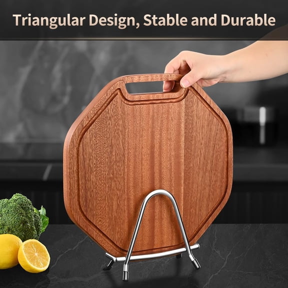 HSAPOW-Cutting Board Rack Holder Stand - 304 Stainless Steel Chopping Board Organizer, Pan Rack with Stable Triangle Design, Stainless Steel Cutting Board Hold for Countertop Space Saving