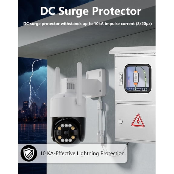 HSAPOW-DC12V Surge Protector 10kA Lightning Arrestor for Security Cameras, CCTV Systems, RS485 & Low Voltage Equipment