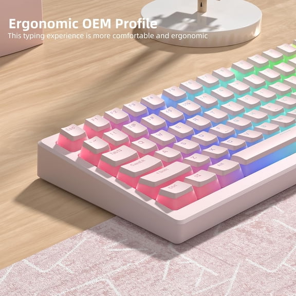 HSAPOW-Double Shot PBT keycaps, Shine Through Pink Keyboard Key caps, OEM Profile Pudding Custom keycaps 75 Percent 130-key Set for 60% 65% 75% 100% Cherry Gateron MX Mechanical Keyboard-Pink