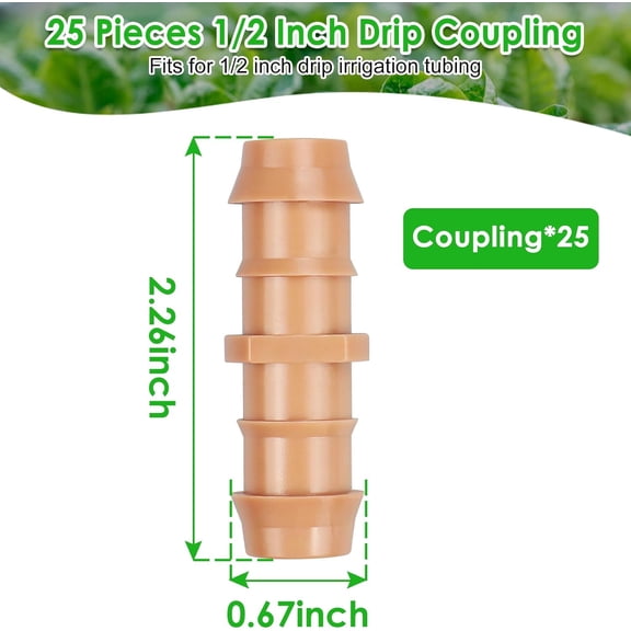 HSAPOW-Drip Irrigation Barbed Coupling Fittings: 25 Pieces 1/2 Inch Drip Line Coupler Connectors for 1/2" Drip Irrigation Tubing Irrigation System Replacement Parts for Sprinkler Systems