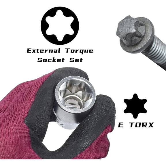 HSAPOW-E-Torx Socket Set, 14 Piece Female E-Torx Star Socket Set, 1/4" 3/8" 1/2" Drive, E4 to E24 External Torque E Socket Set, 14pcs Star Socket Kit