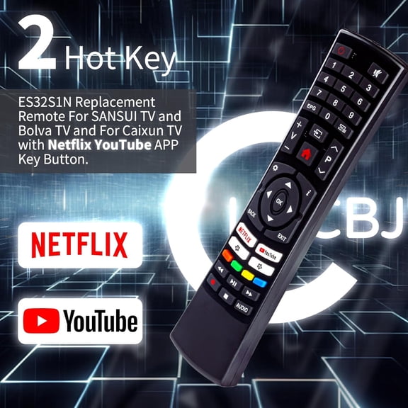 HSAPOW-EC32S1N Remote for SANSUI TV Remote Replacement and for Caixun TV Remote- ES32S1N Replacement Remote for SANSUI TV S32P28N S40P28FN with Netflix YouTube APP Key Button - No Programming Require