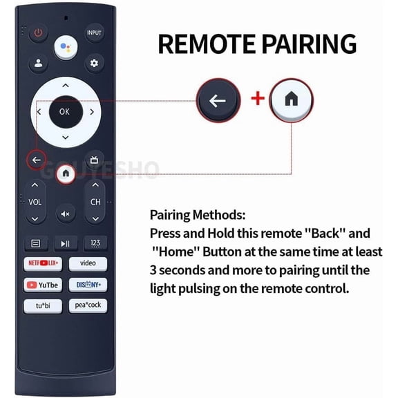 HSAPOW-ERF3M90H Replacement Voice Google TV Remote Control for Hisense 4K UHD TV A65H A6H A7 U6 U6H U7H A6 U8H U6K U8 UX Series