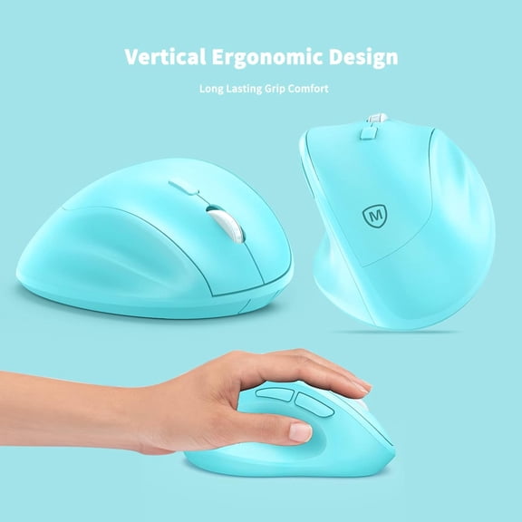 HSAPOW-Ergonomic Wireless Mouse with USB Receiver for PC Computer, Laptop and Desktop, Ergo Mouse Vertical with Silent Clicks Long Battery Life, Up to 1600 DPI & 1 AA Battery Powered, Blue