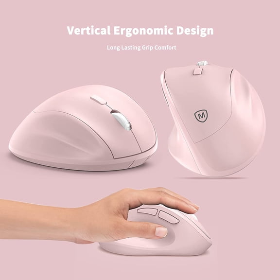 HSAPOW-Ergonomic Wireless Mouse with USB Receiver for PC, Laptop and Desktop, Pink