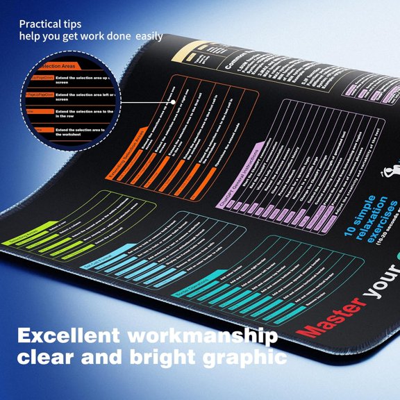 HSAPOW-Excel Cheat Sheet Desk padContains 9 Major Excel Function modules|Large XL Size31.5 * 11.8 inch|Desk mat for Keyboard and Mouse|WorkStudyGaming Mouse pad|WaterproofAnti-Slip Large Mouse