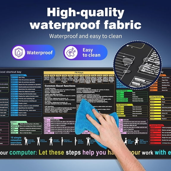 HSAPOW-Excel Cheat Sheet Desk padContains 12 Types of Common Skills in Excel and Word|Large XL Size35.45 * 15.75 inch|Desk mat for Keyboard and Mouse|WorkStudyGaming Mouse pad|WaterproofAn