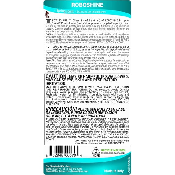 HSAPOW-FILA Surface Care Solutions, ROBOSHINE, Detergent for All Robot Vacuum and Mop Combo and Wet Dry Vacuum Cleaner, Up to 100 Washes, Hard Floor Cleaner Mop Liquid for All Floor Tiles, 1Qt