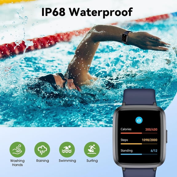 HSAPOW-Fitness Tracker Watch with Heart Rate Monitor, Activity Tracker with Pedometer, Sleep Monitor, Calories & Step Counter, IP68 Waterproof Smart Watches for Women Men Fitness Watch for Sports