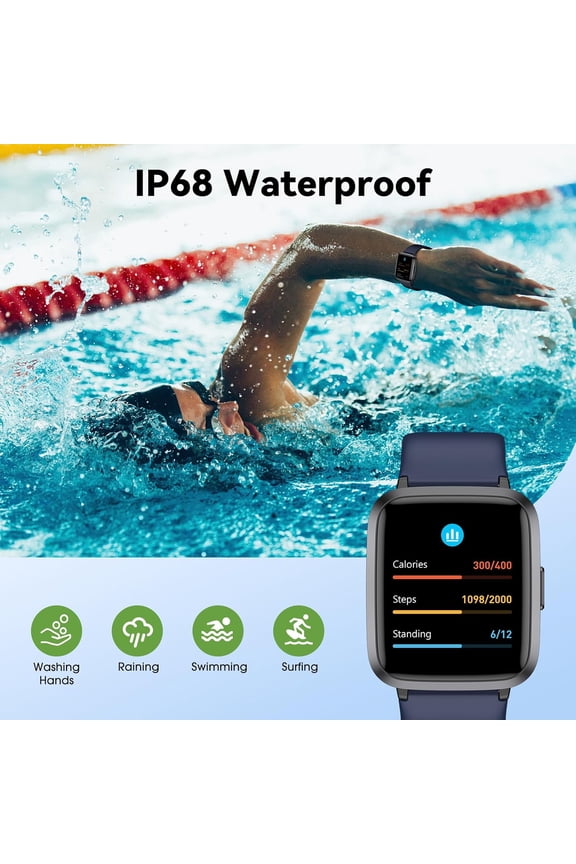 -Fitness Tracker Watch with Heart Rate Monitor, Activity Tracker with Pedometer, Sleep Monitor, Calories & Step Counter, IP68 Waterproof Smart Watches for Women Men Fitness Watch for Sports