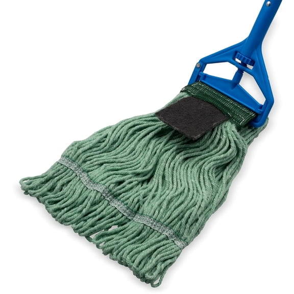 HSAPOW-Flo-Pac Acrylic Mop Head, Loop-Ended, Wide Band with 5" Green Band with Scrubber for Organized Cleaning, Medium, Green