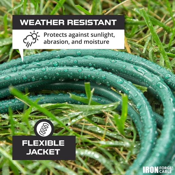HSAPOW-Iron Forge Cable 2 Prong Outdoor Extension Cord 25 ft with 2 Outlets - 16/2 SJTW, 13 Amp 25ft Green Extension Cord with Multiple Outlets - 16 Gauge Heavy Duty for Outside