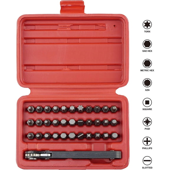 HSAPOW-K402 Screwdriver Bit Set with Mini Ratchet Wrench, 1/4-Inch Drive, 34-Piece