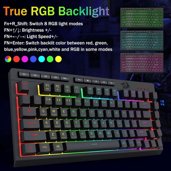 HSAPOW-K524 Wired Gaming Keyboard, RGB Backlit, 75% Compact Quiet Membrane Keyboard with Programmable Macro and Multimedia Keys, Anti-ghosting, Spill Resistant for Win/MAC/PS/Xbox