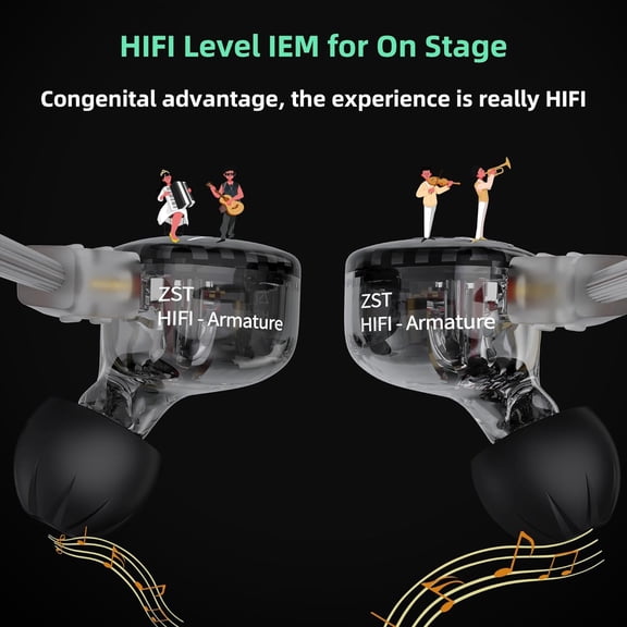 HSAPOW-KZ-ZST Hybrid Banlance Armature with Dynamic in-Ear Earphone 1BA+1DD HiFi Headset Wired Earbuds IEM Headphones Gaming Earbuds (Black-zst with Microphone)