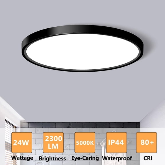 HSAPOW-LED Flush Mount Ceiling Light Fixture, 12Inch 24W Led Ceiling Light 5000K 2300LM Ultra Thin Flat Surface Panel Light Low Profile Ceiling Light for Bedroom Kitchen Bathroom Garage Living Room