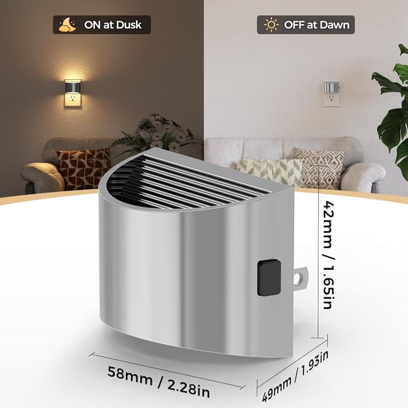 HSAPOW-LED Night Light[2 Pack], Night Lights Plug into Wall, 3 Level Brightness Adjustable Plug in Night Light, Dusk to Dawn Sensor Nightlights for Adults,Bedroom,Hallway,3000K -Chrome Cover