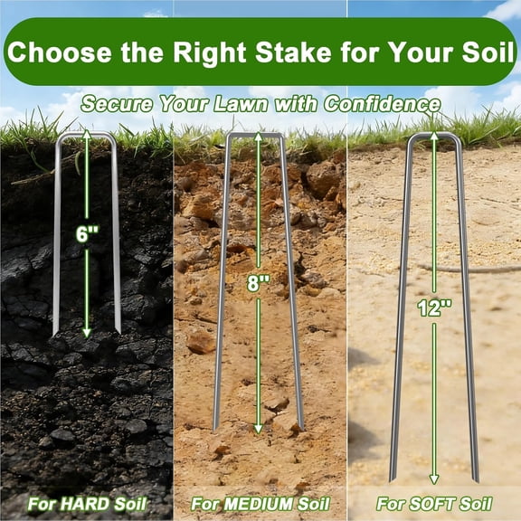 HSAPOW-Landscape Staples 8 Inch 11 Gauge Garden Staples 50 Pack, Galvanized Heavy Duty U-Shaped Sod Pins,Yard Ground Lawn Fence Stakes for Weed Barrier Fabric Irrigation Tubing